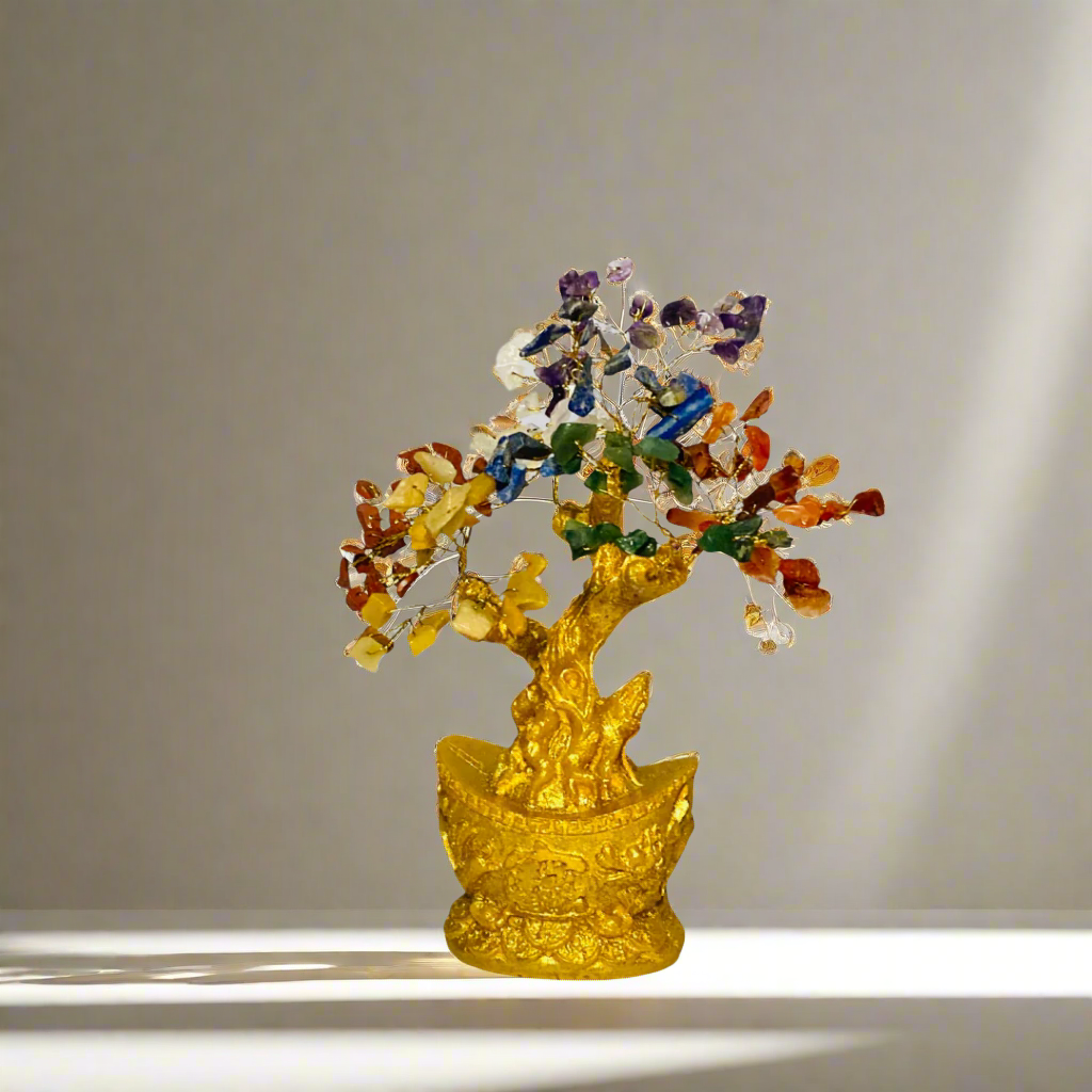 Seven Chakra Crystal Tree with Golden Base