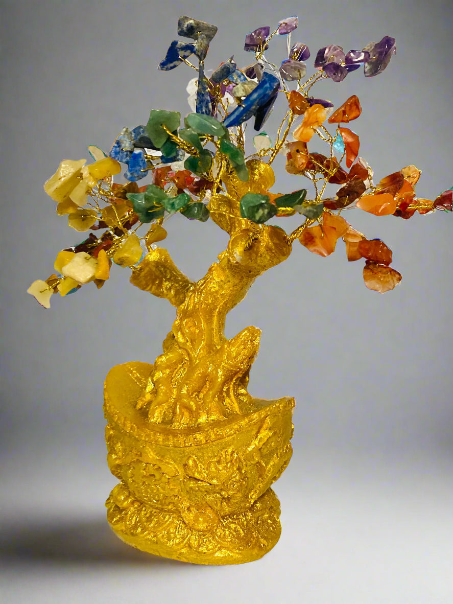 Seven Chakra Crystal Tree with Golden Base