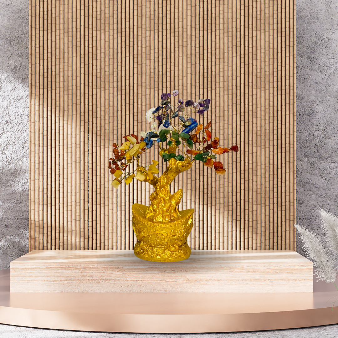 Seven Chakra Crystal Tree with Golden Base